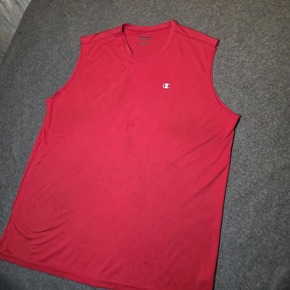 Champion Men's Red Sleeveless Crew Neck Athletic Fit Tank Top XL Logo 207